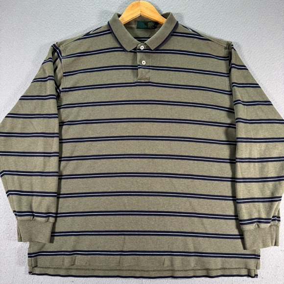 Vintage Club Room Polo Long Sleeve Shirt Mens XL Green‎ Stripes Comfort Preppy - Picture 1 of 12